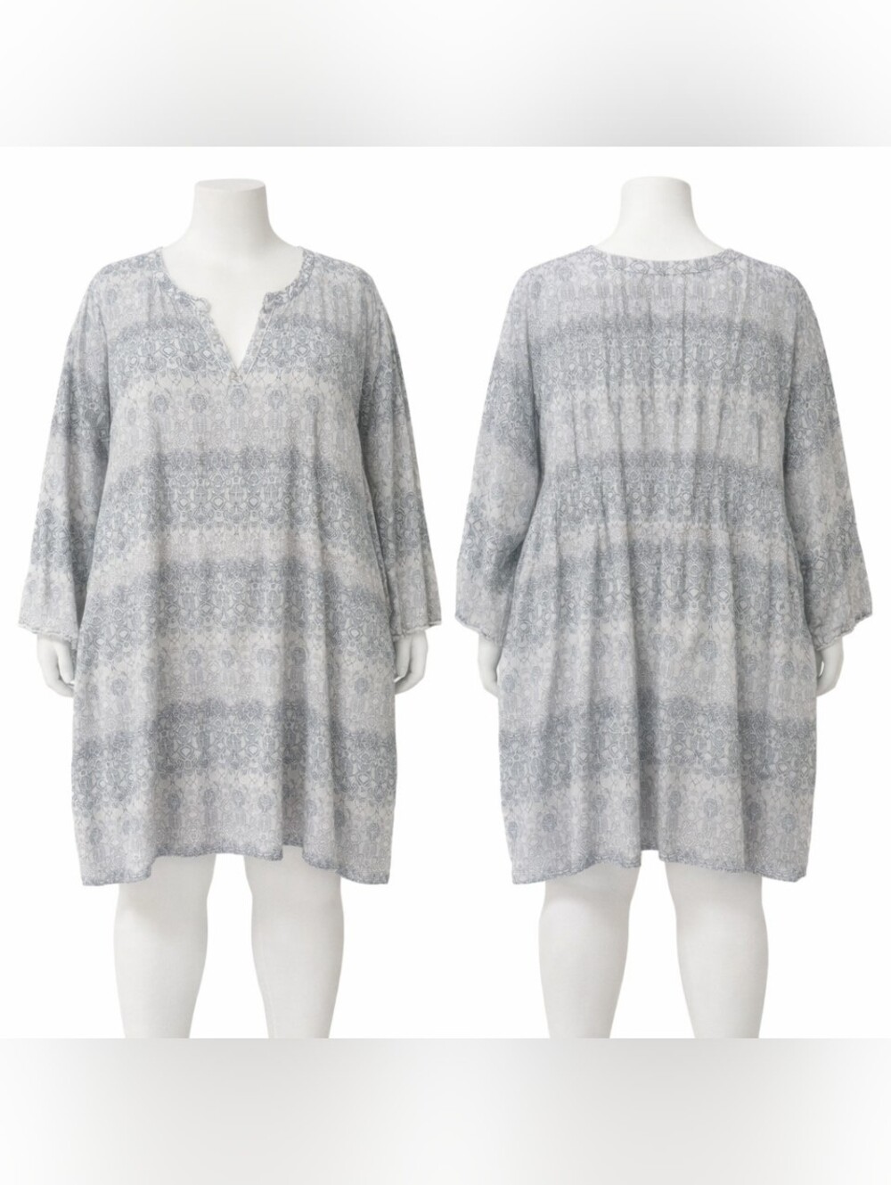 Ellos Women's Plus Size Dress 100% Cotton Geometric Floral Pattern V Neck 5X